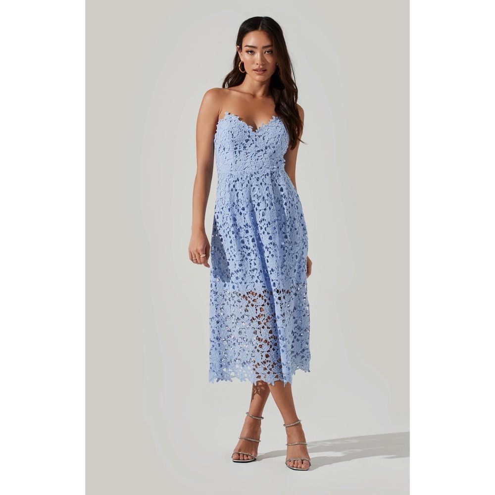ASTR The Label Anaya Strapless Lace Midi Dress. Worn once, originally NWT.